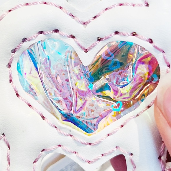 Miniso Cute Deer Bag Charm Heart Glitter Confetti Sequins Pink White Keychain - Picture 6 of 12